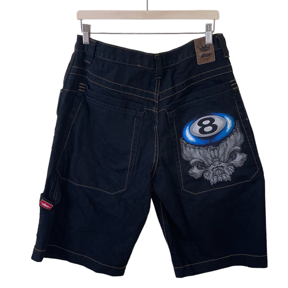 RARE Y2K JNCO Jeans Blue 8 Ball Skull Black Denim Vintage Shorts SIZE Waist 33